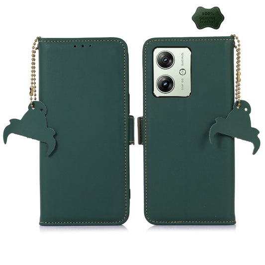For Motorola Moto G54 5G Genuine Leather Magnetic RFID Leather Phone Case(Green) - Motorola Cases by buy2fix | Online Shopping UK | buy2fix