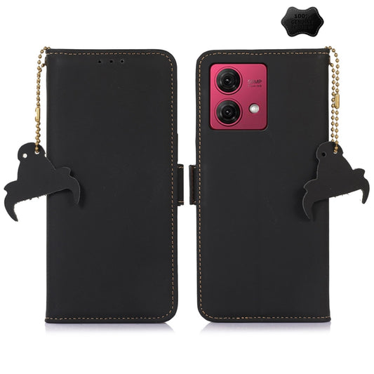 For Motorola Moto G84 5G Genuine Leather Magnetic RFID Leather Phone Case(Black) - Motorola Cases by buy2fix | Online Shopping UK | buy2fix
