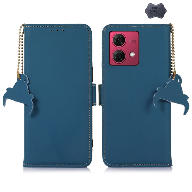 For Motorola Moto G84 5G Genuine Leather Magnetic RFID Leather Phone Case(Blue) - Motorola Cases by buy2fix | Online Shopping UK | buy2fix