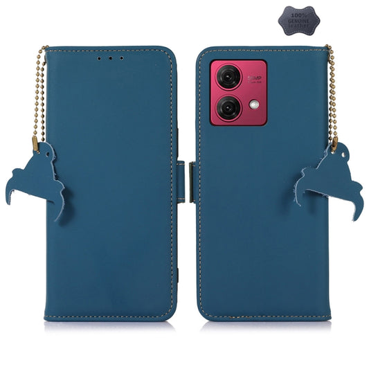 For Motorola Moto G84 5G Genuine Leather Magnetic RFID Leather Phone Case(Blue) - Motorola Cases by buy2fix | Online Shopping UK | buy2fix