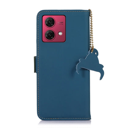 For Motorola Moto G84 5G Genuine Leather Magnetic RFID Leather Phone Case(Blue) - Motorola Cases by buy2fix | Online Shopping UK | buy2fix