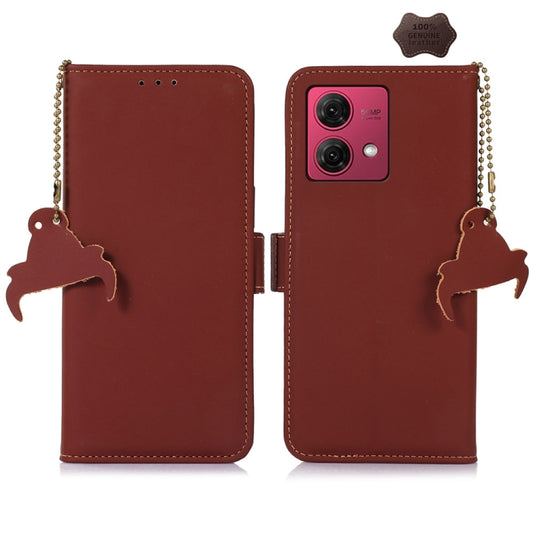 For Motorola Moto G84 5G Genuine Leather Magnetic RFID Leather Phone Case(Coffee) - Motorola Cases by buy2fix | Online Shopping UK | buy2fix