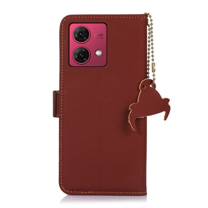 For Motorola Moto G84 5G Genuine Leather Magnetic RFID Leather Phone Case(Coffee) - Motorola Cases by buy2fix | Online Shopping UK | buy2fix