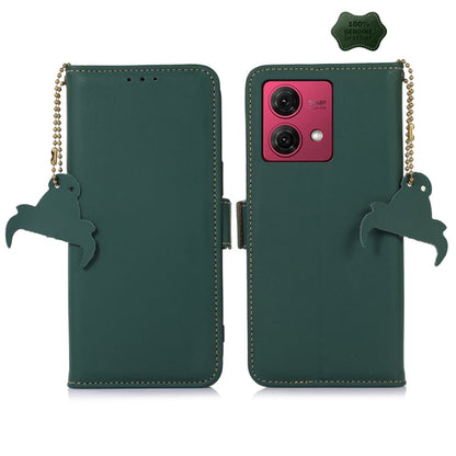 For Motorola Moto G84 5G Genuine Leather Magnetic RFID Leather Phone Case(Green) - Motorola Cases by buy2fix | Online Shopping UK | buy2fix
