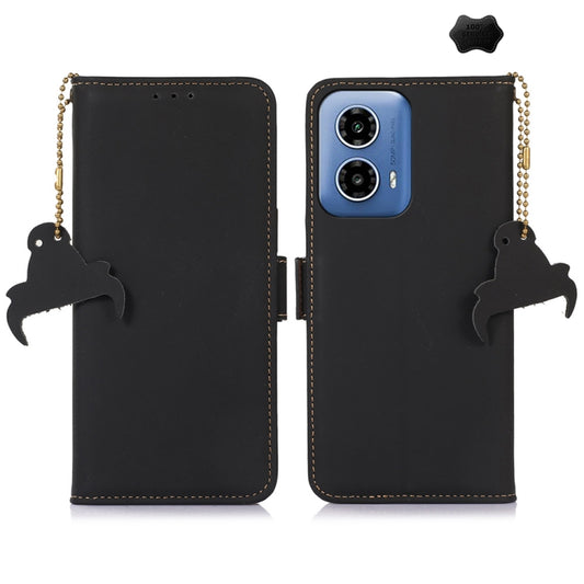 For Motorola Moto G34 Genuine Leather Magnetic RFID Leather Phone Case(Black) - Motorola Cases by buy2fix | Online Shopping UK | buy2fix