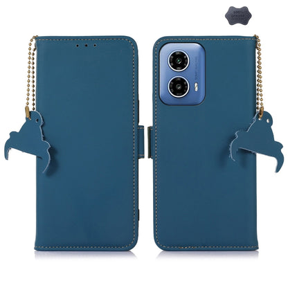 For Motorola Moto G34 Genuine Leather Magnetic RFID Leather Phone Case(Blue) - Motorola Cases by buy2fix | Online Shopping UK | buy2fix