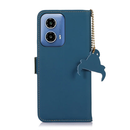 For Motorola Moto G34 Genuine Leather Magnetic RFID Leather Phone Case(Blue) - Motorola Cases by buy2fix | Online Shopping UK | buy2fix