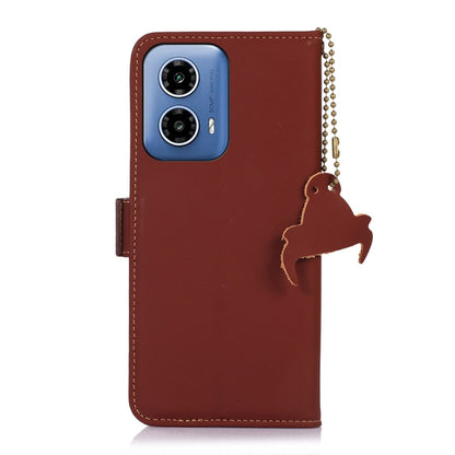 For Motorola Moto G34 Genuine Leather Magnetic RFID Leather Phone Case(Coffee) - Motorola Cases by buy2fix | Online Shopping UK | buy2fix