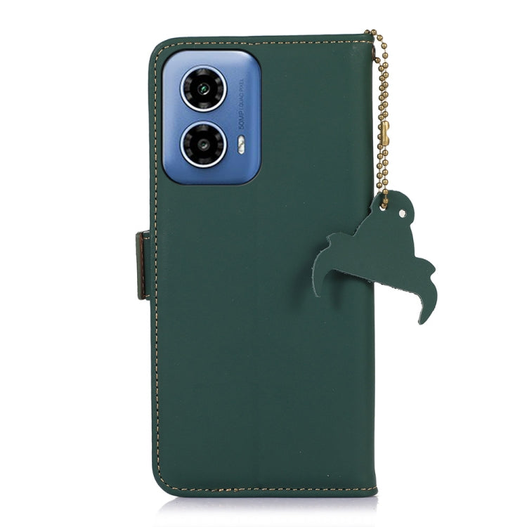 For Motorola Moto G34 Genuine Leather Magnetic RFID Leather Phone Case(Green) - Motorola Cases by buy2fix | Online Shopping UK | buy2fix