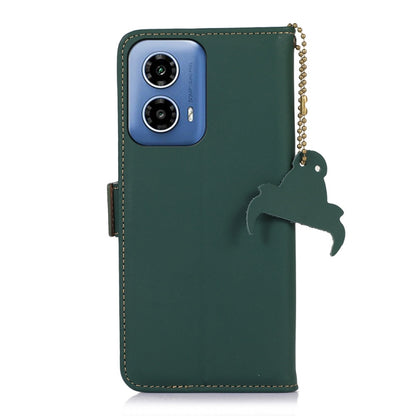 For Motorola Moto G34 Genuine Leather Magnetic RFID Leather Phone Case(Green) - Motorola Cases by buy2fix | Online Shopping UK | buy2fix