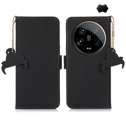 For Motorola Moto G24 / G04 Genuine Leather Magnetic RFID Leather Phone Case(Black) - Motorola Cases by buy2fix | Online Shopping UK | buy2fix