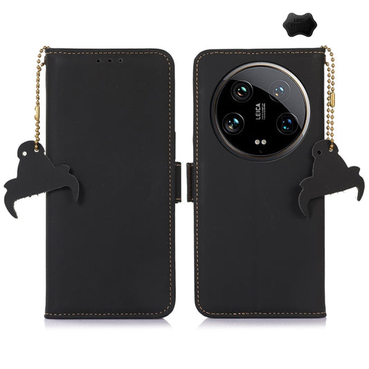 For Motorola Moto G24 / G04 Genuine Leather Magnetic RFID Leather Phone Case(Black) - Motorola Cases by buy2fix | Online Shopping UK | buy2fix