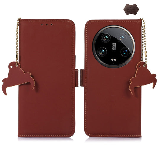 For Motorola Moto G24 / G04 Genuine Leather Magnetic RFID Leather Phone Case(Coffee) - Motorola Cases by buy2fix | Online Shopping UK | buy2fix
