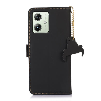 For Motorola Moto G64 5G Genuine Leather Magnetic RFID Leather Phone Case(Black) - Motorola Cases by buy2fix | Online Shopping UK | buy2fix