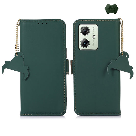 For Motorola Moto G64 5G Genuine Leather Magnetic RFID Leather Phone Case(Green) - Motorola Cases by buy2fix | Online Shopping UK | buy2fix