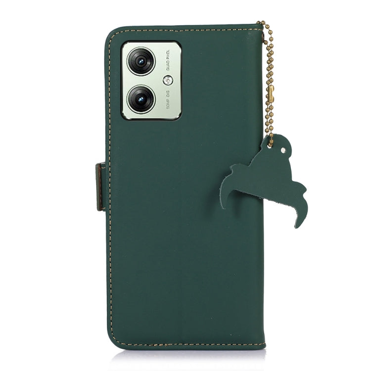 For Motorola Moto G64 5G Genuine Leather Magnetic RFID Leather Phone Case(Green) - Motorola Cases by buy2fix | Online Shopping UK | buy2fix