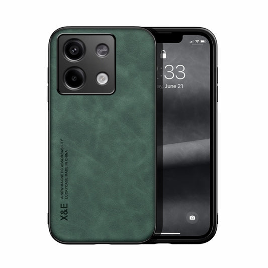 For Xiaomi Redmi Note 13 5G Skin Feel Magnetic Leather Back Phone Case(Green) - Xiaomi Cases by buy2fix | Online Shopping UK | buy2fix