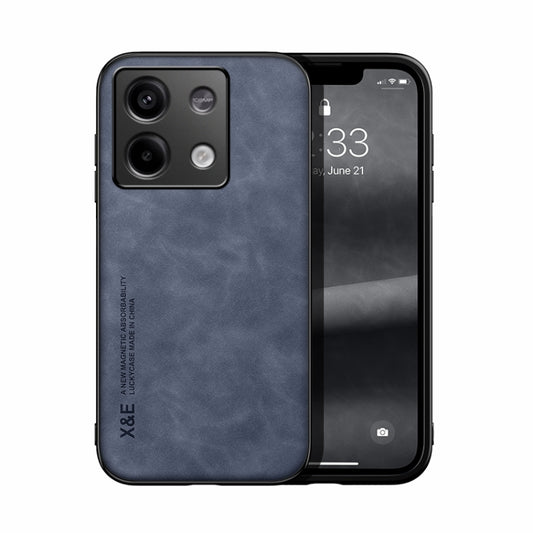 For Xiaomi Redmi Note 13 5G Skin Feel Magnetic Leather Back Phone Case(Blue) - Xiaomi Cases by buy2fix | Online Shopping UK | buy2fix