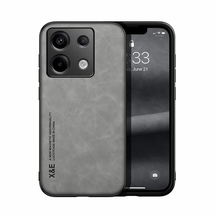 For Xiaomi Redmi Note 13 Pro 5G Skin Feel Magnetic Leather Back Phone Case(Light Grey) - Xiaomi Cases by buy2fix | Online Shopping UK | buy2fix