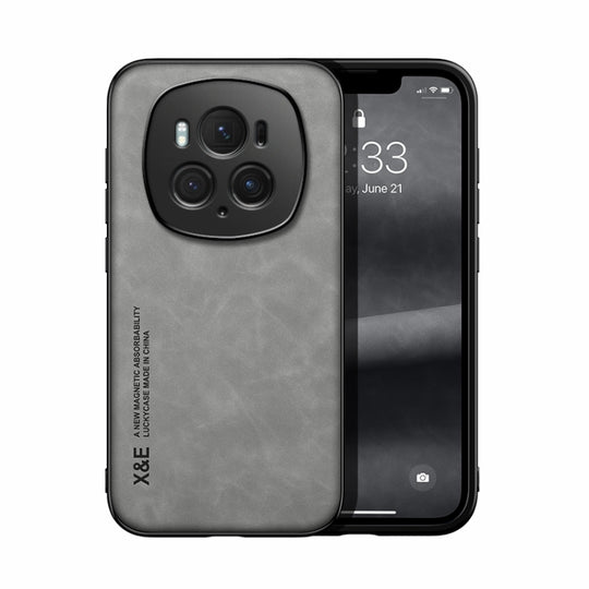 For Honor Magic6 Pro Skin Feel Magnetic Leather Back Phone Case(Light Grey)