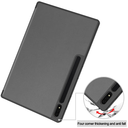 For Samsung Galaxy Tab S10 Ultra / S9 Ultra 3-Fold Pure Color TPU Smart Leather Tablet Case with Pen Slot(Grey) - Galaxy Tab S9 Ultra Cases by buy2fix | Online Shopping UK | buy2fix