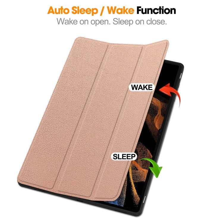 For Samsung Galaxy Tab S10 Ultra / S9 Ultra 3-Fold Pure Color TPU Smart Leather Tablet Case with Pen Slot(Rose Gold) - Galaxy Tab S9 Ultra Cases by buy2fix | Online Shopping UK | buy2fix