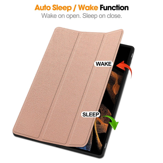 For Samsung Galaxy Tab S10 Ultra / S9 Ultra 3-Fold Pure Color TPU Smart Leather Tablet Case with Pen Slot(Rose Gold) - Galaxy Tab S9 Ultra Cases by buy2fix | Online Shopping UK | buy2fix