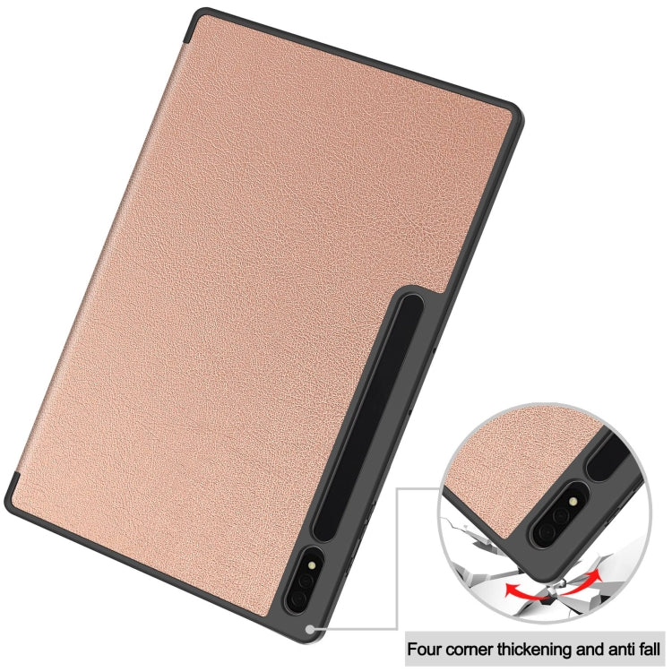For Samsung Galaxy Tab S10 Ultra / S9 Ultra 3-Fold Pure Color TPU Smart Leather Tablet Case with Pen Slot(Rose Gold) - Galaxy Tab S9 Ultra Cases by buy2fix | Online Shopping UK | buy2fix