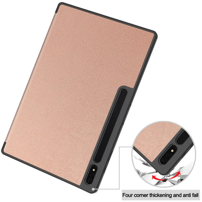 For Samsung Galaxy Tab S10 Ultra / S9 Ultra 3-Fold Pure Color TPU Smart Leather Tablet Case with Pen Slot(Rose Gold) - Galaxy Tab S9 Ultra Cases by buy2fix | Online Shopping UK | buy2fix