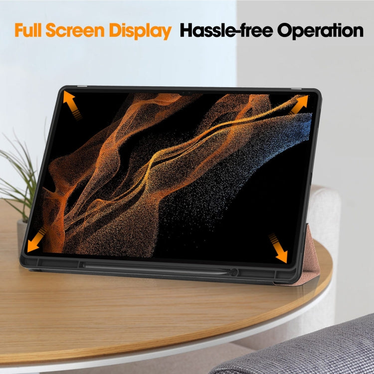 For Samsung Galaxy Tab S10 Ultra / S9 Ultra 3-Fold Pure Color TPU Smart Leather Tablet Case with Pen Slot(Rose Gold) - Galaxy Tab S9 Ultra Cases by buy2fix | Online Shopping UK | buy2fix