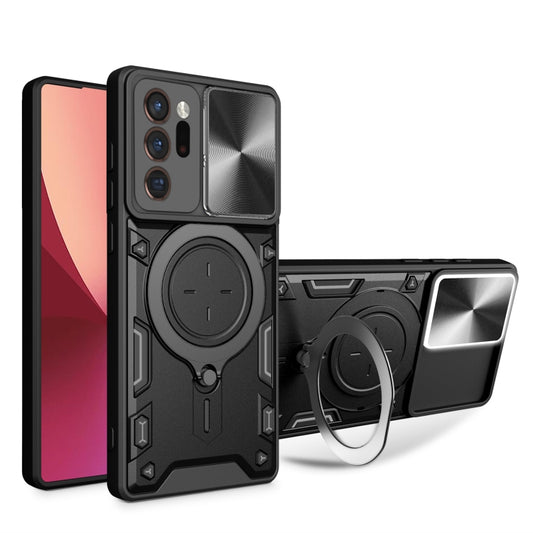 For Samsung Galaxy Note20 Ultra CD Texture Sliding Camshield Magnetic Holder Phone Case(Black) by buy2fix