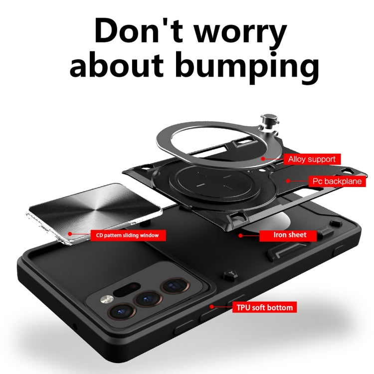 For Samsung Galaxy Note20 Ultra CD Texture Sliding Camshield Magnetic Holder Phone Case(Black) by buy2fix