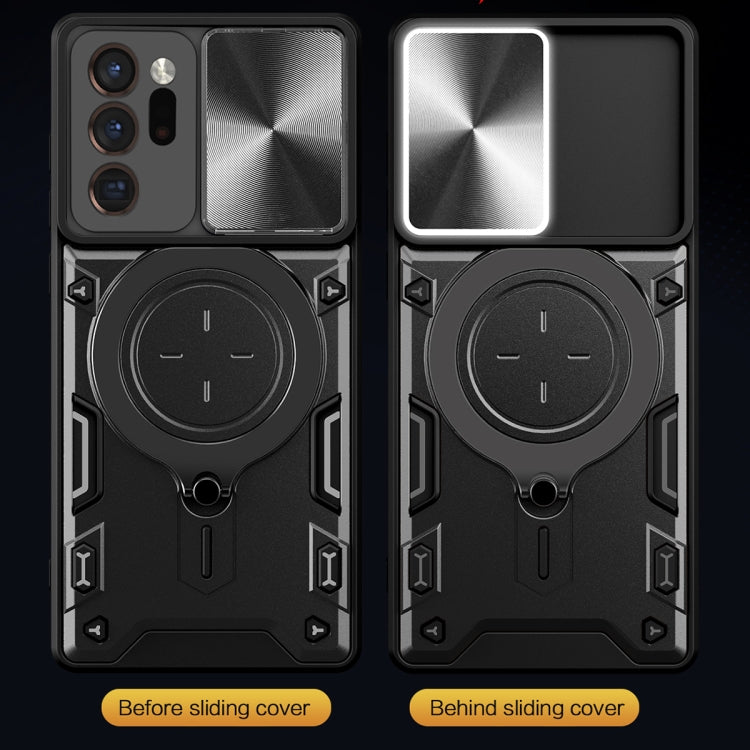 For Samsung Galaxy Note20 Ultra CD Texture Sliding Camshield Magnetic Holder Phone Case(Black) by buy2fix