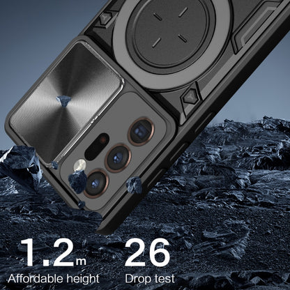 For Samsung Galaxy Note20 Ultra CD Texture Sliding Camshield Magnetic Holder Phone Case(Black) by buy2fix