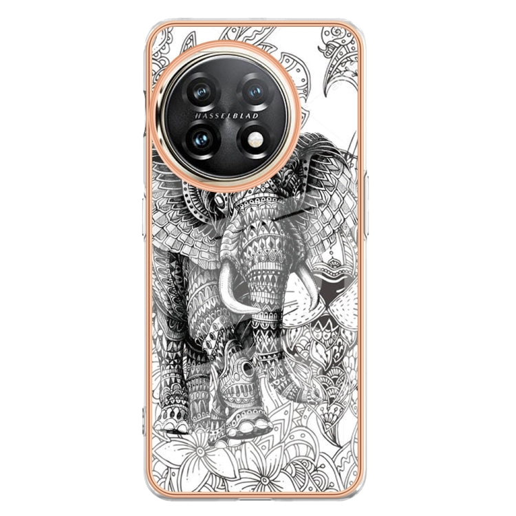 For OnePlus 11 Electroplating Marble Dual-side IMD Phone Case(Totem Elephant) - OnePlus Cases by buy2fix | Online Shopping UK | buy2fix