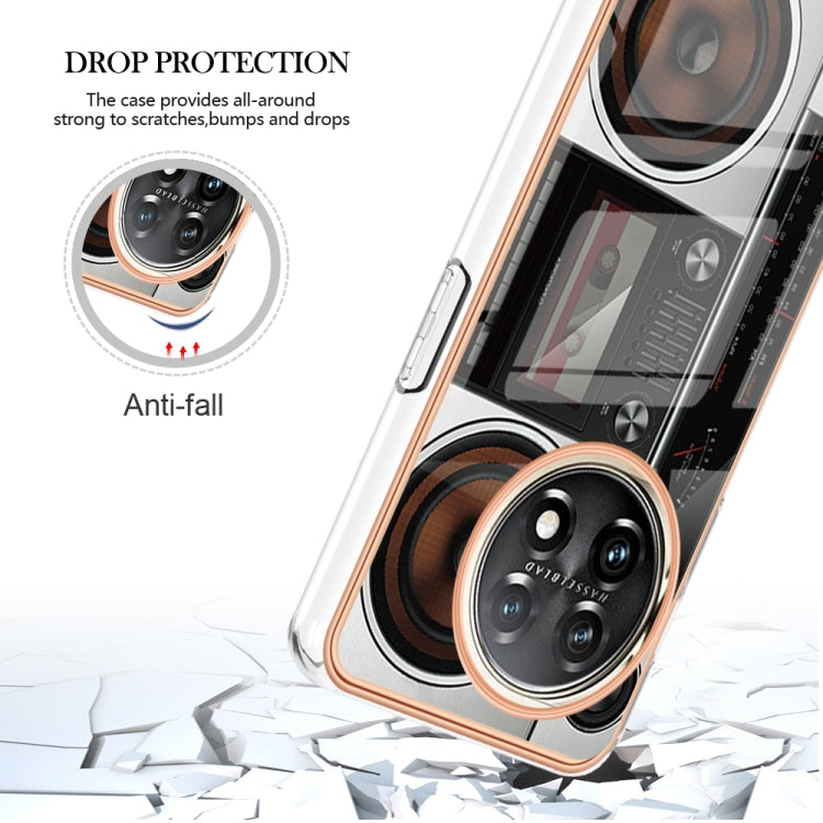 For OnePlus 11 Electroplating Marble Dual-side IMD Phone Case(Retro Radio) - OnePlus Cases by buy2fix | Online Shopping UK | buy2fix