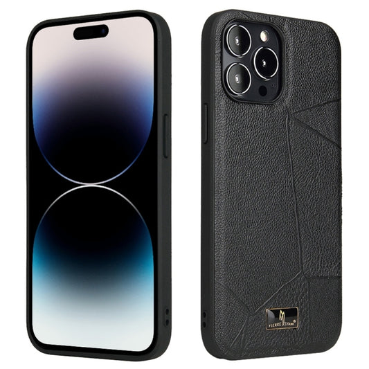 For iPhone 15 Pro Max Fierre Shann Leather Texture Phone Back Cover Case(Ox Tendon Black) by FIERRE SHANN