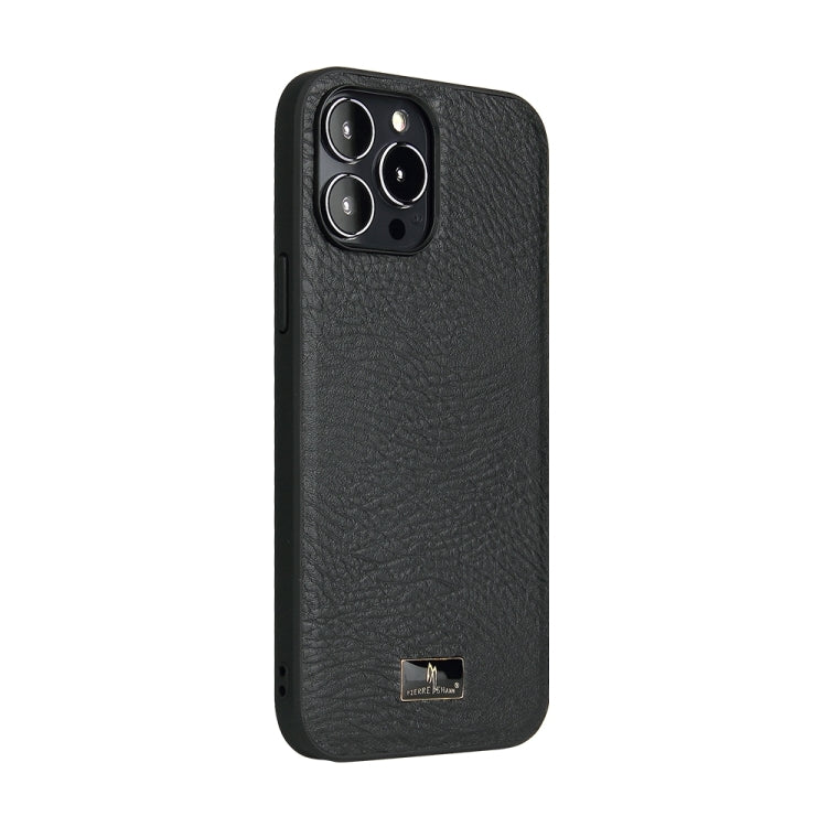 For iPhone 15 Pro Max Fierre Shann Leather Texture Phone Back Cover Case(Cowhide Black) by FIERRE SHANN