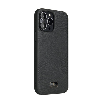 For iPhone 15 Pro Max Fierre Shann Leather Texture Phone Back Cover Case(Cowhide Black) by FIERRE SHANN