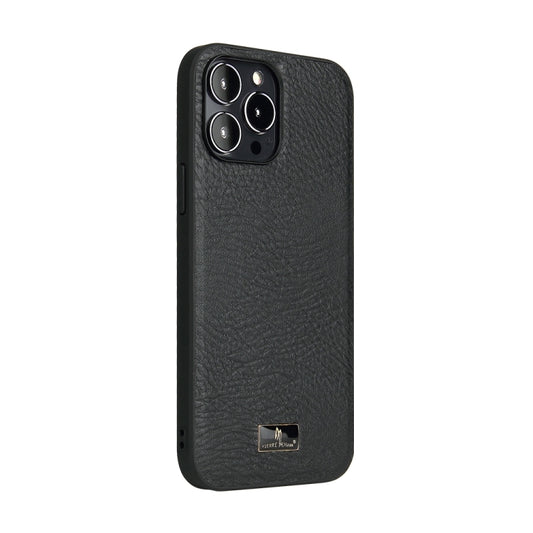 For iPhone 15 Pro Max Fierre Shann Leather Texture Phone Back Cover Case(Cowhide Black) by FIERRE SHANN