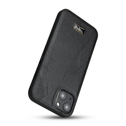 For iPhone 15 Plus Fierre Shann Leather Texture Phone Back Cover Case(Ox Tendon Black) - iPhone 15 Plus Cases by FIERRE SHANN | Online Shopping UK | buy2fix