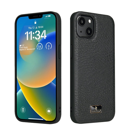 For iPhone 15 Fierre Shann Leather Texture Phone Back Cover Case(Cowhide Black) - iPhone 15 Cases by FIERRE SHANN | Online Shopping UK | buy2fix