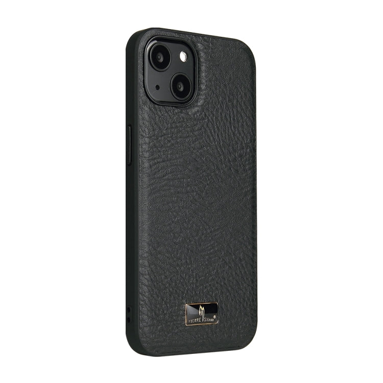 For iPhone 15 Fierre Shann Leather Texture Phone Back Cover Case(Cowhide Black) - iPhone 15 Cases by FIERRE SHANN | Online Shopping UK | buy2fix