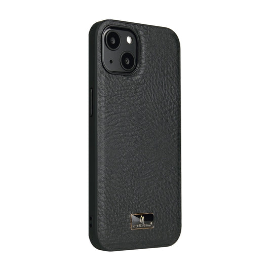 For iPhone 15 Fierre Shann Leather Texture Phone Back Cover Case(Cowhide Black) - iPhone 15 Cases by FIERRE SHANN | Online Shopping UK | buy2fix