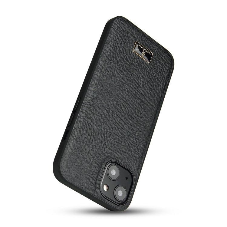 For iPhone 15 Fierre Shann Leather Texture Phone Back Cover Case(Cowhide Black) - iPhone 15 Cases by FIERRE SHANN | Online Shopping UK | buy2fix
