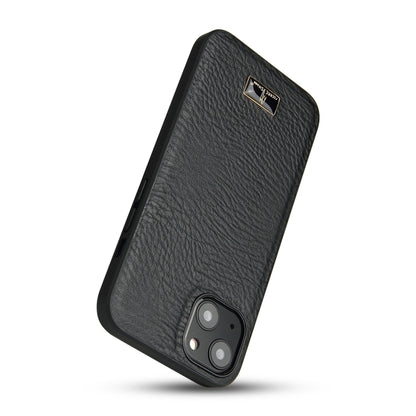 For iPhone 15 Fierre Shann Leather Texture Phone Back Cover Case(Cowhide Black) - iPhone 15 Cases by FIERRE SHANN | Online Shopping UK | buy2fix