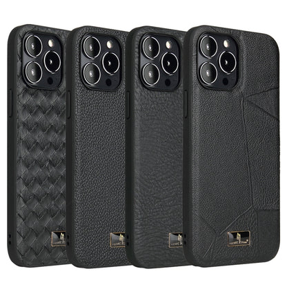 For iPhone 15 Fierre Shann Leather Texture Phone Back Cover Case(Cowhide Black) - iPhone 15 Cases by FIERRE SHANN | Online Shopping UK | buy2fix