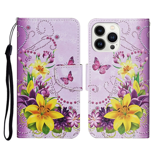For iPhone 16 Pro 3D Colored Drawing Flip Leather Phone Case(Yellow Flowers)