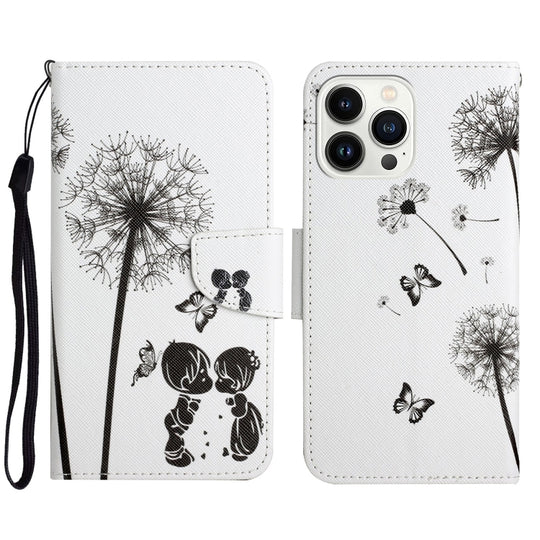 For iPhone 16 Pro 3D Colored Drawing Flip Leather Phone Case(Dandelions)