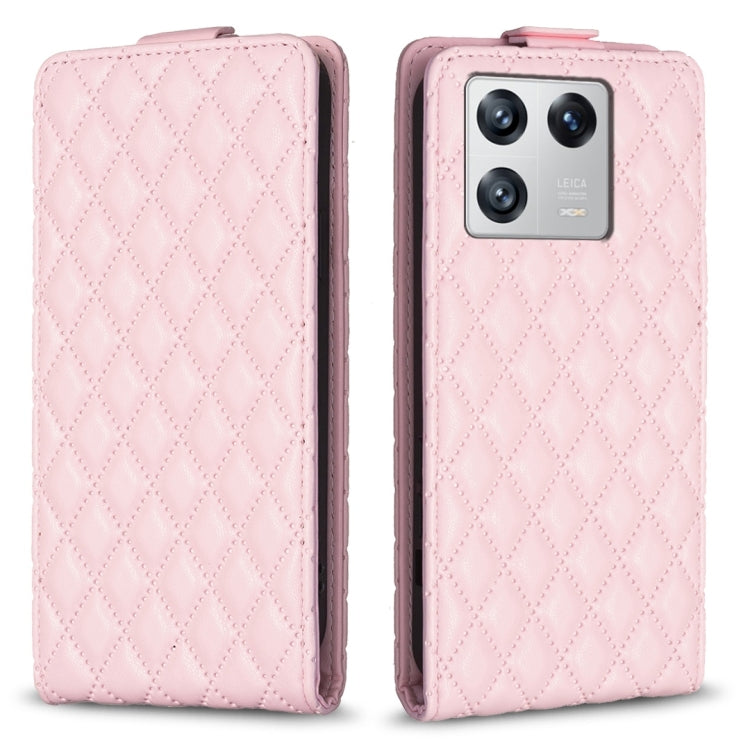 For Xiaomi 13 Diamond Lattice Vertical Flip Leather Phone Case(Pink) - Xiaomi Cases by buy2fix | Online Shopping UK | buy2fix